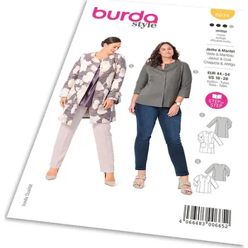 Volný čas Střih Burda 6034 - Sako, kabát se zapínáním na patenty