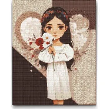 Diamantové malování Diamantové malování - Anděl s kyticí v ruce Velikost: 40x50cm, Rámování: Pouze srolované plátno, Diamanty: Kulaté