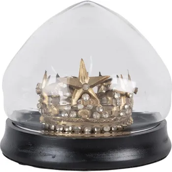 Dóza na potraviny Skleněný poklop s černým dřevěným podnosem a zlatou korunkou – 13x12 cm
