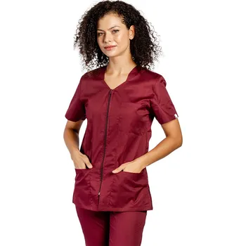 Zdravotnický oděv Tmavě červená halenka na zip - dámská | drinuniforma.cz