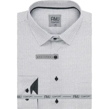 Pánská košile Pánská košile AMJ bavlněná, bílá s šedými elipsami VDBR1386, dlouhý rukáv, regular fit, vel. 44