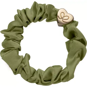 Gold Heart Silk Scrunchie Olive Green