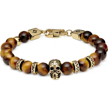 Náramek Rico | Náramek s lebkou a tygřím okem z nerezové oceli zlaté barvy - Arkai