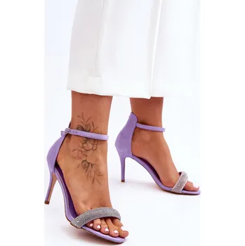 Dámské sandále Semišové Sandály Na Vysokém Podpatku S Kamínky Moments Barva: Fialová, Velikost: 39