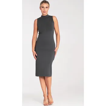 Dámské šaty Tmavě vypasované viskózové šaty bez rukávů M1031 Dark grey Velikost: S