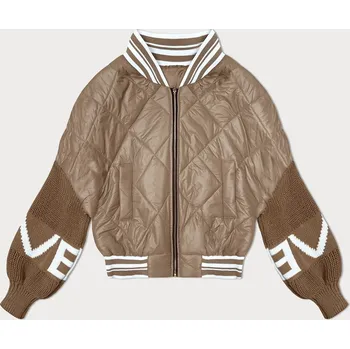 Tmavě béžová dámská bunda typu "bomber" se svetrovými rukávy (2439) odstíny béžové XL (42)