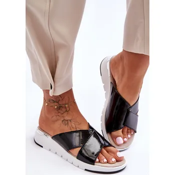 Dámské pantofle Lakované nízké klínky S.Barski AL22469 Barva: Černá, Velikost: 36