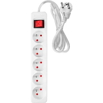 Prodlužovací kabel NEO TOOLS Prodlužovací kabel 3 m, 3 x 1,5 mm², 5 zásuvek, bílý, ON/OFF