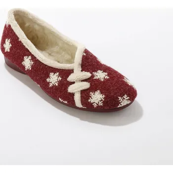 Dámská obuv Domácí hřejivé baleríny s výšivkou bordó 39