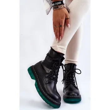 Dámské kozačky Dámské šněrovací boty se zelenou podrážkou Trinah Barva: Černá, Velikost: 36