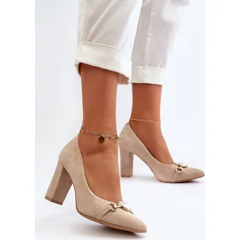 Dámské lodičky Zazoo 2453/OS Velurové lodičky na podpatku se srdcem cappuccino Barva: Béžová, Velikost: 36