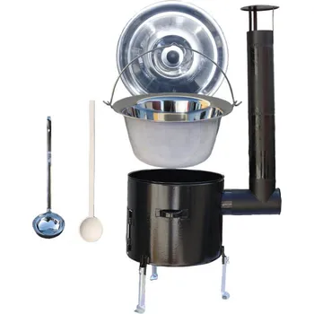 Kempingové nádobí Nerezový kotlík 22 L (0,8 mm) + smaltovaná kotlina 42 Easy party + vařečka a naběračka