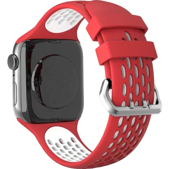 Příslušenství k chytrým hodinkám Perforovaný řemínek s dvojitým zapínáním pro Apple Watch 42/44/45/46/49mm Barevná varianta: Červeno-Bílý