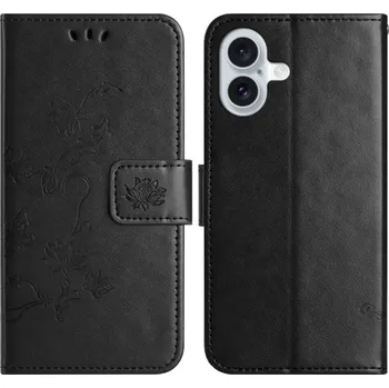 Pouzdro na mobilní telefon Flower knížkové pouzdro na iPhone 16 - černé