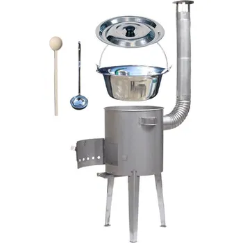 Kempingové nádobí Nerezový kotlík 22 L (0,8 mm) + nerezová kotlina 42 cm LUXUS + naběračka a vařečka