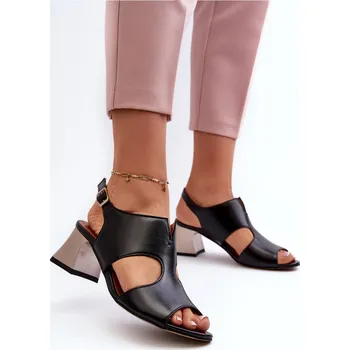 Dámské sandále Dámské kožené sandály na podpatku Maciejka 06566-01 Barva: Černá, Velikost: 36