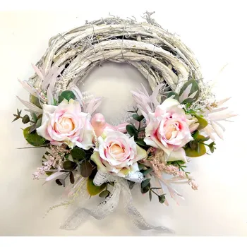 umělá květina Kyticky.cz Věnec s porcelánovým ptáčkem