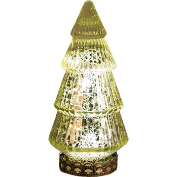 Vánoční stromek Zelený skleněný dekorační svítící stromek LED Tree - Ø 8*16 cm
