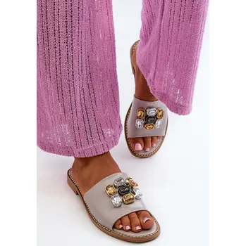 Dámské pantofle Dámské sandály s ozdobami S.Barski KV27-031 Barva: Béžová, Velikost: 39