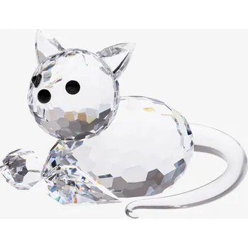 Skleněná figurka Ležící kočka z českého křišťálu Preciosa