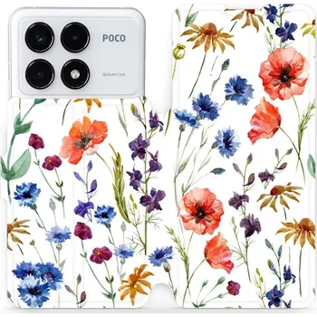 Pouzdro na mobilní telefon Flipové pouzdro Mobiwear - Xiaomi Poco F6 Pro 5G - MP04S Luční kvítí (Knížkové flip pouzdro, obal, kryt na mobil Xiaomi Poco F6 Pro 5G - MP04S Luční kvítí, materiál Umělá kůže + TPU - ochrana 360°, stojánek, silikonová vanička, magnetické zavírání)
