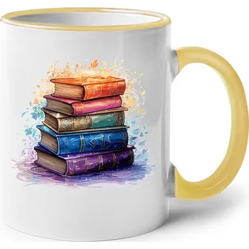 Keramický hrnek Knihy, Barva Žlutá, Velikost 330 ml, Canvas Keramický hrnek s barevným uchem Bezvatriko.cz 2736