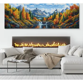 Obraz Obraz na plátně - Malé vodopády obklopené lesem a horami FeelHappy.cz Velikost obrazu (šířka x výška): 150 x 50 cm