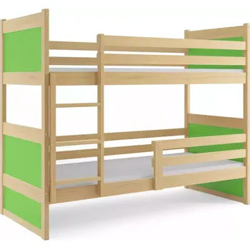 BMS GROUP Dětská patrová postel Rico - 2 osoby, 80x160 bez úložného prostoru s matrací – Borovice, Zelená