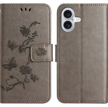 Pouzdro na mobilní telefon Flower knížkové pouzdro na iPhone 16 Plus - šedé