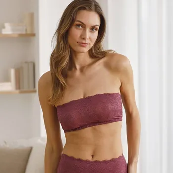 Podprsenka Krajková bandeau podprsenka Orellana s diskrétními kosticemi zn. Confidence Lingerie švestková 90A