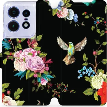 Pouzdro na mobilní telefon Flipové pouzdro Mobiwear - Motorola Edge 50 Pro - VD09S Ptáčci a květy (Knížkové flip pouzdro, obal, kryt na mobil Motorola Edge 50 Pro - VD09S Ptáčci a květy, materiál Umělá kůže + TPU - ochrana 360°, stojánek, silikonová vanička, magnetické zavírání)