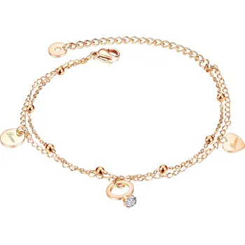 Náramek Dvojitý náramek z oceli 316L - kroužek, srdce, kruh, Love, měděná barva