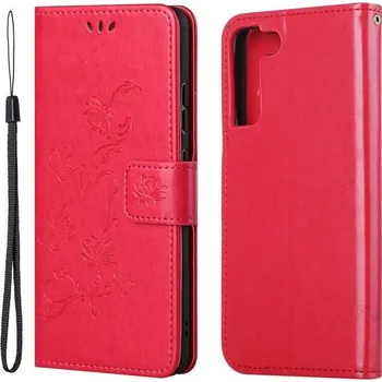 Pouzdro na mobilní telefon Flower PU kožené peněženkové pouzdro na mobil Samsung Galaxy S22 5G - červené