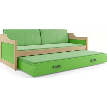 Postel BMS GROUP Dětská postel David - 2 osoby, 90x200 s výsuvnou přistýlkou s matrací – Borovice, Zelená