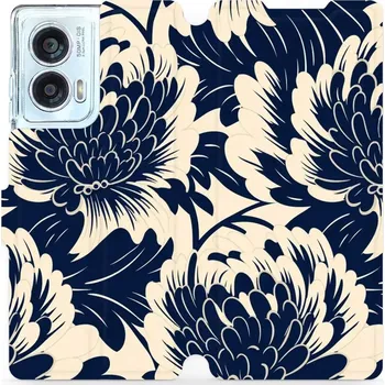 Pouzdro na mobilní telefon Flipové pouzdro Mobiwear - Motorola Edge 50 Fusion - VA40S Modré a béžové květy (Knížkové flip pouzdro, obal, kryt na mobil Motorola Edge 50 Fusion - VA40S Modré a béžové květy, materiál Umělá kůže + TPU - ochrana 360°, stojánek, silikonová vanička,)