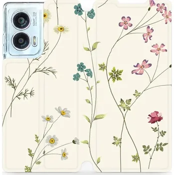 Pouzdro na mobilní telefon Flipové pouzdro Mobiwear - Motorola Edge 50 Fusion - MD03S Tenké rostlinky s květy (Knížkové flip pouzdro, obal, kryt na mobil Motorola Edge 50 Fusion - MD03S Tenké rostlinky s květy, materiál Umělá kůže + TPU - ochrana 360°, stojánek, silikonová vanička,