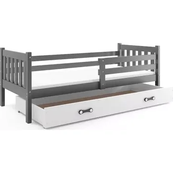 Postel BMS GROUP Dětská postel Carino - 1 osoba, 90x200 s úložným prostorem s matrací – Grafit, Bílá