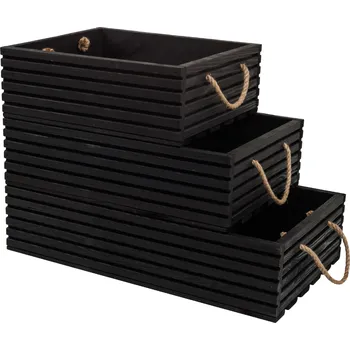 Úložný box Vingo Dřevěná bedýnka s lanovými uchy, černá Rozměry (cm): 40x35, v. 14,5