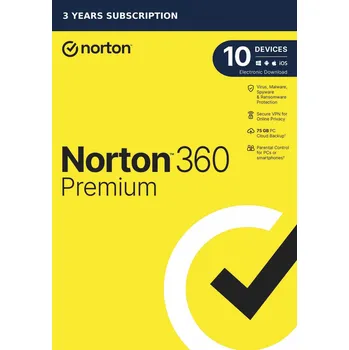 Antivir NORTON 360 PREMIUM 75GB + VPN 1 uživatel pro 10 zařízení na 3 roky ESD