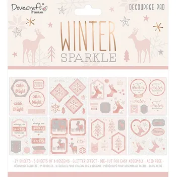 Dovecraft Dovecraft, DCDPG020X20, Winter Sparkle, blok decoupage vánočních papírů, 20,3 x 20,3 cm, 24 listů