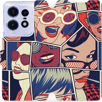 Pouzdro na mobilní telefon Flipové pouzdro Mobiwear - Motorola Edge 50 Pro - VP18P Komiks (Knížkové flip pouzdro, obal, kryt na mobil Motorola Edge 50 Pro - VP18P Komiks, materiál Umělá kůže + TPU - ochrana 360°, stojánek, silikonová vanička, magnetické zavírání)