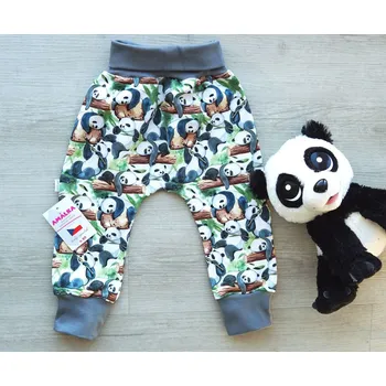 AMÁLKA Elastické rostoucí kalhoty teplákovina, medvídek panda Velikost: 74