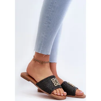 Dámská obuv Ploché Dámské Žabky S Pletením a Ozdobou Omenna Barva: Černá, Velikost: 39