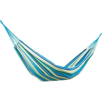 Zahradní nábytek Houpací bavlněná skládací síť, zeleno-žluto-modrá, 260x80cm