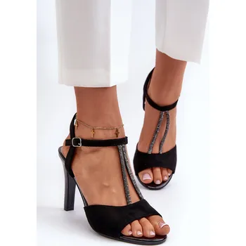Dámské sandále Dámské sandály na podpatku s ozdobenými pásky Sergio Leone SK924 Barva: Černá, Velikost: 39