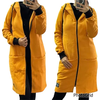 Dámská mikina Dlouhá zateplená mikina hořčicová