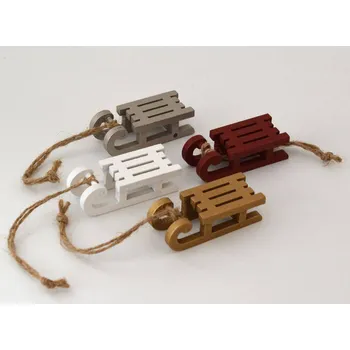 Dřevěná dekorace - Sáňky 6 cm s provázkem - STŘÍBRNÉ