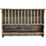 Hnědá antik dřevěná nástěnná polička s přihrádkami a háčky Plate Rack - 80*20*55 cm