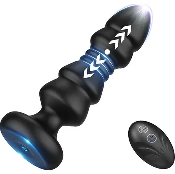 Anální kolík SuperLove Thrusting & Vibrating Butt Plug with Remote Black