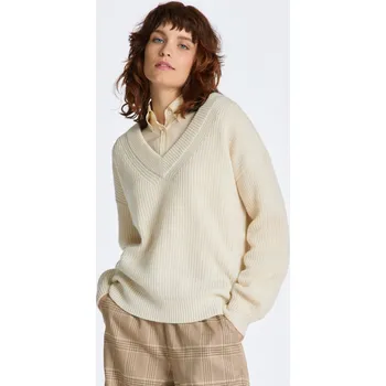 Dámský svetr SVETR GANT WOOL RIBBED V-NECK CREAM